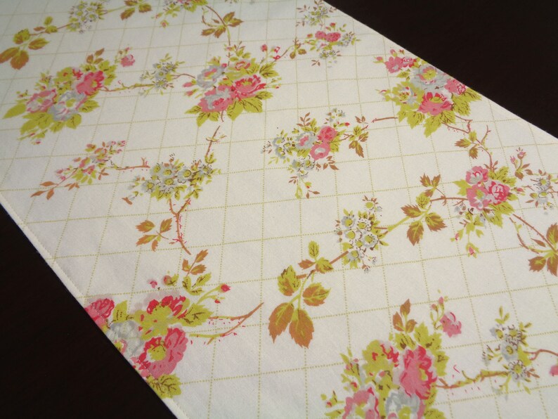 Floral Table Runner Pink Roses Ivory Runner Rose Table Runner Garden
