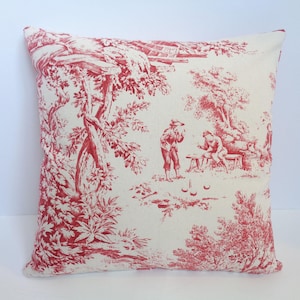 Toile Pillow Cover, French Country Toile Pillow, 16 Inch Red Toile Pillow Cover