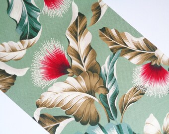 Green Palm Table Runner, Ohi'a Lehua Table Runner Hawaiian, Sage Green 36 Inch Runner Floral
