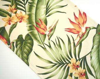 Bird of Paradise Table Runner, Tropical Palm Runner, Cream Palm Table Runner 36 Inch