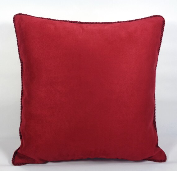 Red Pillow Cover Red Suede Pillow With Red Trim 16x16 Pillow Etsy