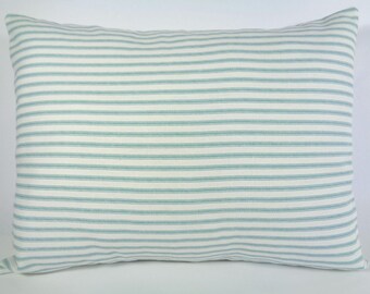12x16 Aqua Ticking Stripe Pillow, Cottage Pillow, Striped