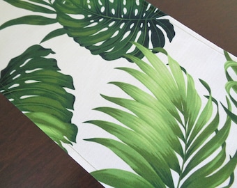 Palm Leaf Table Runner 70 Inch Tropical Hawaiian Decor, Green Palm Frond