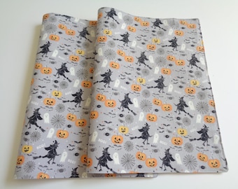 Halloween Placemats, Ghostly Gray Placemats, Halloween Scene Placemats With Witches and Pumpkins