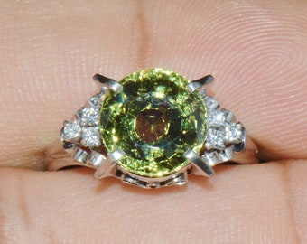 Natural Peridot Diamond Ring Platinum Estate Cocktail Ring Vintage Jewelry