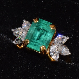 GIA Certified 3.92CT Emerald & 1.14CT Diamond 18K Gold Cocktail Ring – Vivid Green Emerald, F-G VS Diamonds – Estate Fine Jewelry