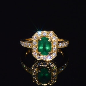 Natural Emerald Ring - Emerald Diamond Ring - Estate 2.15Cts VS F Diamond Zambian Emerald 18K Solid Gold Cocktail Dinner Halo Eternity Band
