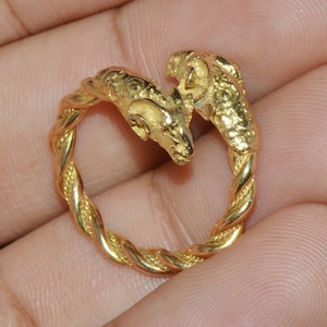 Estate Greek Ring -  Vintage 750 18K Solid Gold Filigree Etruscan European Greece Bypass Ram Capricorn Aries Ring - ExoticGoldJewelry
