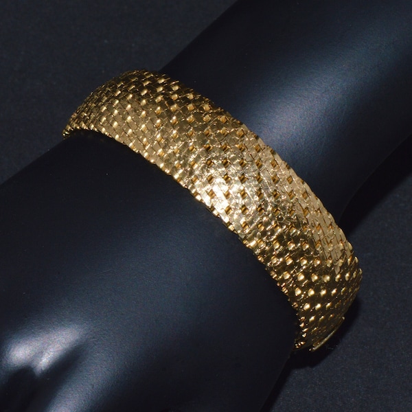 Vintage UnoAErre Bracelet - Estate Italian Solid 750 18K Yellow Gold Textured Braided Mesh Uno A Erre Italy Bangle Bracelet - ExoticGold