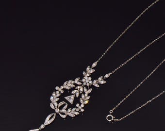 Antique Belle Epoque - Estate Edwardian Natural 2.44Cts Old European Cut Diamond Solid Platinum Pendant Necklace