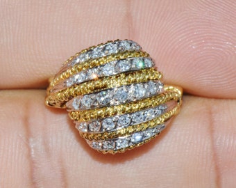 Vintage Diamond Ring - Estate Natural 0.60Cts Diamond 750 18K Solid Gold Cocktail Dome Filigree Bombay Statement Ring - ExoticGold