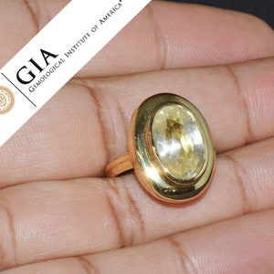 Unheated Sapphire Ring - Yellow Sapphire Ring - GIA 6.80cts Ceylon No Heat Natural Yellow Sapphire 18K Solid Gold Bezel Solitaire Dome Ring