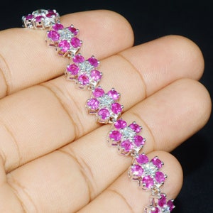 Certified Natural 18.6Cts VS F Diamond Ruby 750 18K Solid Gold Floral Chain Link Tennis Bracelet - ExoticGold