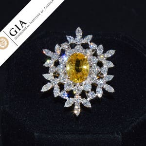 サファイア ダイヤモンド リング - GIA 非加熱サファイア - セイロン サファイア リング - 6.1CTS VS F ダイヤモンド 18K ソリッド ゴールド カクテル ディナー ステートメント リング
