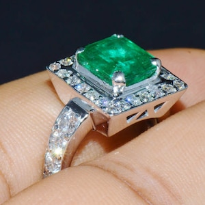 Emerald Ring - Emerald Diamond Ring - Certified Top Quality Natural 4.7cts VS G Diamond Emerald 950 Solid Platinum Cocktail Dinner Halo Ring