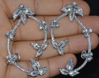 18K Gold Diamond Floral Dangle Cuff Earrings – 4.1 Cts, VS, F-G