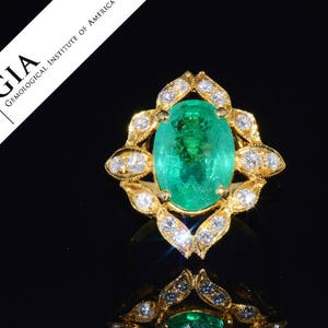 Colombian Emerald Ring, Emerald Ring, Certified Top Quality Natural 6.9cts VS E Diamond Emerald 18K Solid Gold Art Deco Ring - ExoticGold