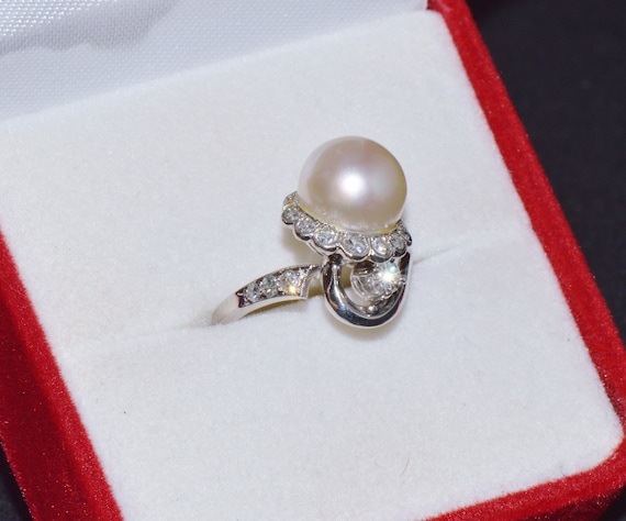 Vintage Pearl Ring - Gorgeous Natural 0.25cts VS … - image 2