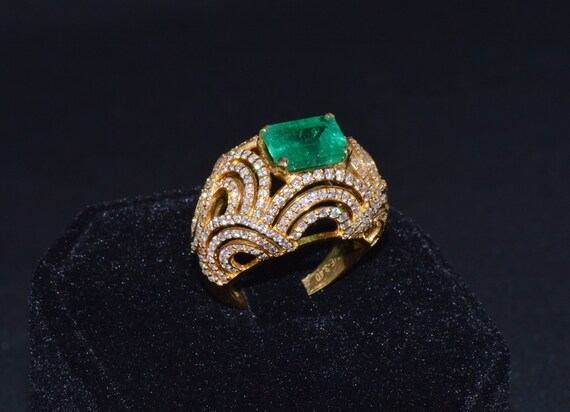 Emerald Ring - Emerald Diamond Ring - Estate Natu… - image 9