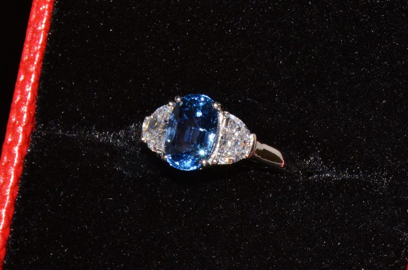 GIA-certifierad värmefri ring med blåklint, blå safir och diamanter, solid 950 platina bild 15