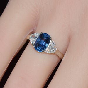 GIA-certifierad värmefri ring med blåklint, blå safir och diamanter, solid 950 platina bild 5