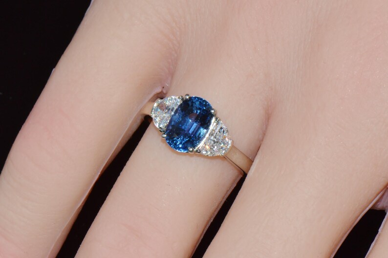 GIA-certifierad värmefri ring med blåklint, blå safir och diamanter, solid 950 platina bild 5