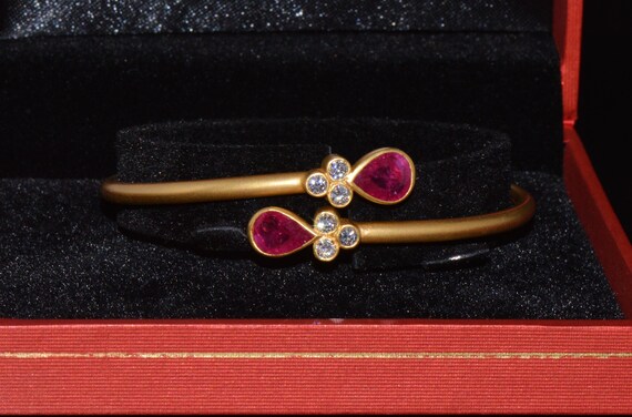 Italian Ruby Diamond Stacking Bangle - Certified … - image 8