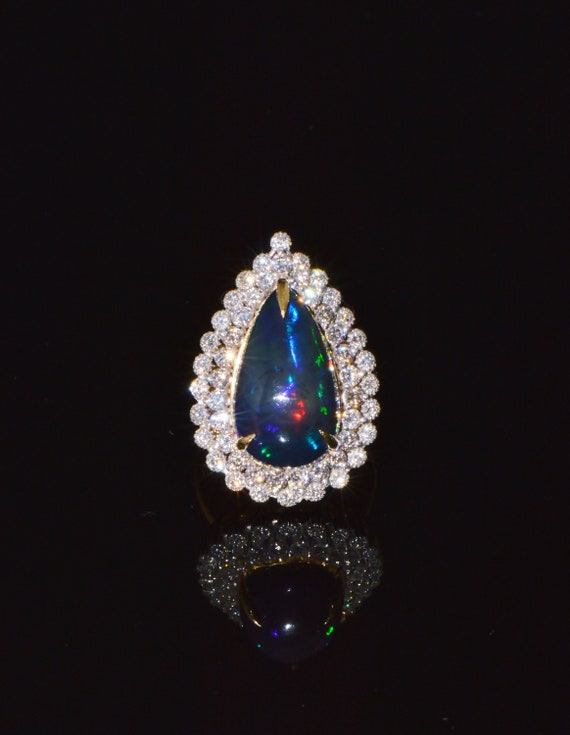 Vintage Opal Ring - Opal Diamond Ring - Estate Na… - image 2