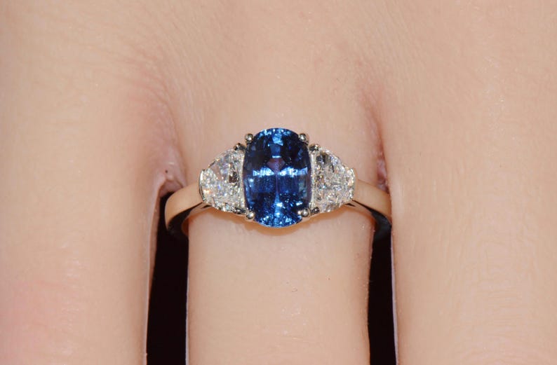 GIA-certifierad värmefri ring med blåklint, blå safir och diamanter, solid 950 platina bild 6