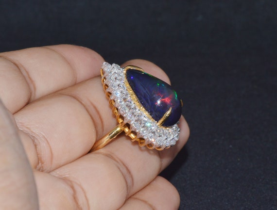 Vintage Opal Ring - Opal Diamond Ring - Estate Na… - image 9