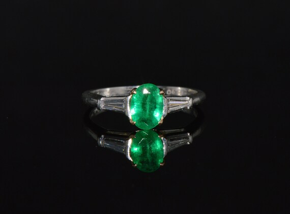 Emerald Diamond Ring - Vintage Emerald Ring - Nat… - image 2