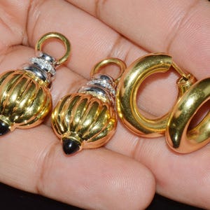 Italian Gold Earrings - Vintage Nuvola Oro Diamond Onyx 750 18K Gold 2-IN-1 Hoop Dangle Drop Earrings - ExoticGoldJewelry image 2