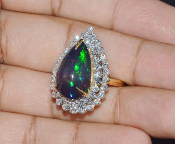 Vintage Opal Ring - Opal Diamond Ring - Estate Na… - image 7