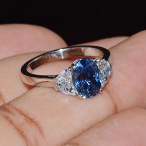 GIA-certifierad värmefri ring med blåklint, blå safir och diamanter, solid 950 platina bild 2