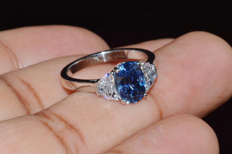 GIA-certifierad värmefri ring med blåklint, blå safir och diamanter, solid 950 platina bild 2