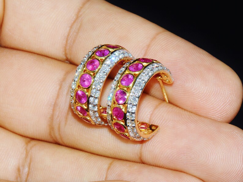 Diamond Ruby Earrings Diamond Hoop Earrings Natural 7.4cts Etsy