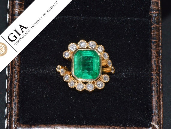 Vintage Emerald Ring - GIA Emerald Ring - Estate … - image 1