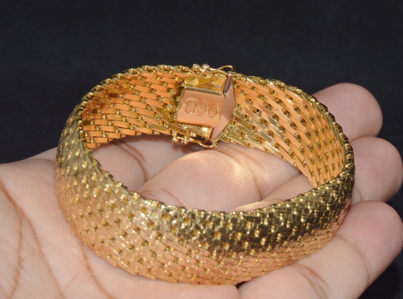 Vintage UnoAErre Bracelet Estate Italian Solid 750 18K Yellow Gold Textured Braided Mesh Uno A Erre Italy Bangle Bracelet ExoticGold image 9