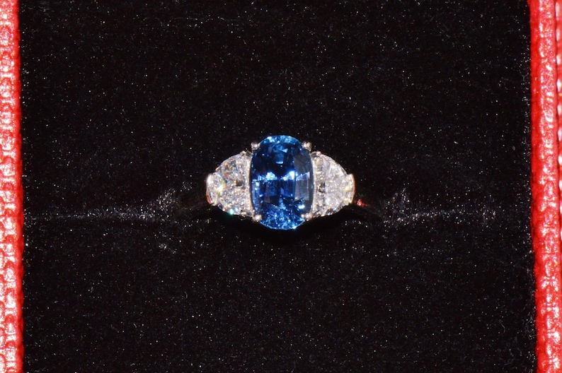 GIA-certifierad värmefri ring med blåklint, blå safir och diamanter, solid 950 platina bild 14