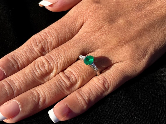 Emerald Diamond Ring - Vintage Emerald Ring - Nat… - image 6