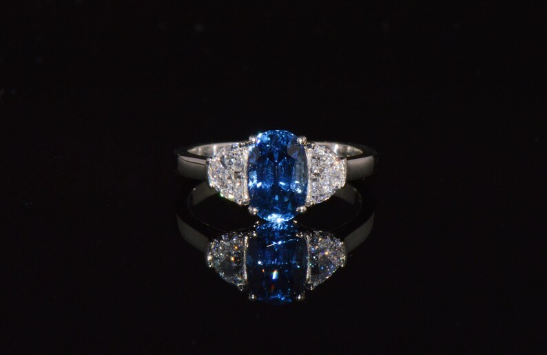 GIA-certifierad värmefri ring med blåklint, blå safir och diamanter, solid 950 platina bild 12