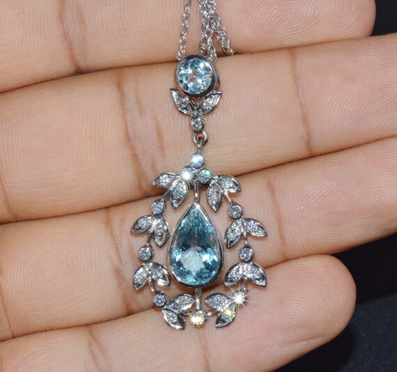 Aquamarine Diamond Necklace - Aquamarine Pendant -