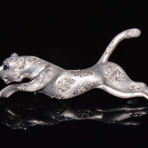 Vintage Panther Brooch - Certified Natural 0.66Cts VS G Diamond Blue Sapphire 14K Solid Gold Leopard Cheetah Brooch Pin - ExoticGoldJewelry