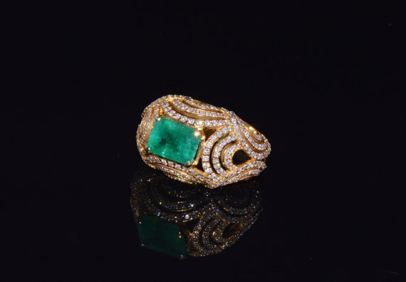 Emerald Ring - Emerald Diamond Ring - Estate Natu… - image 7