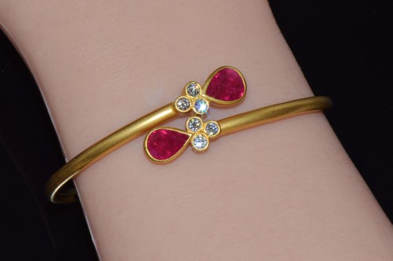 Italian Ruby Diamond Stacking Bangle - Certified … - image 1