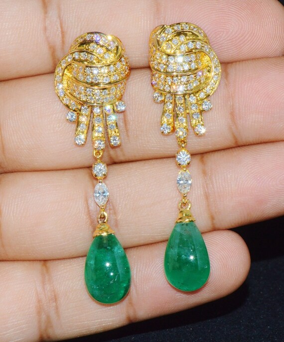 Emerald Diamond Earrings - Emerald Earrings - Diam