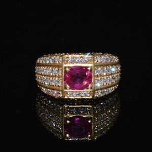 Ruby Diamond Ring - Natural Ruby Ring - 2.81Cts VS F Diamond Ruby Solid 18K 750 Gold Cigar Wide Band Dinner Ring - ExoticGoldJewelry