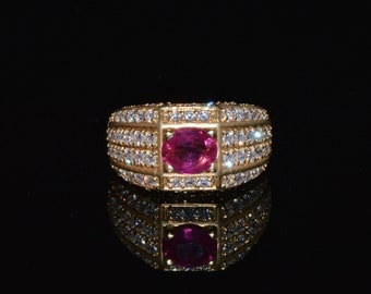 Ruby Diamond Ring - Natural Ruby Ring - 2.81Cts VS F Diamond Ruby Solid 18K 750 Gold Cigar Wide Band Dinner Ring - ExoticGoldJewelry