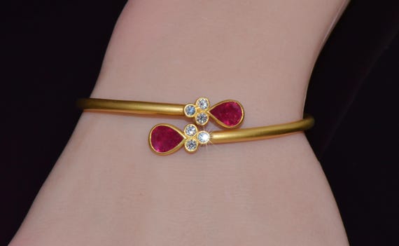 Italian Ruby Diamond Stacking Bangle - Certified … - image 2