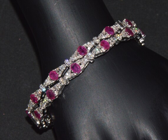 Ruby Diamond Bracelet - Ruby Bangle Pair - Vintag… - image 2